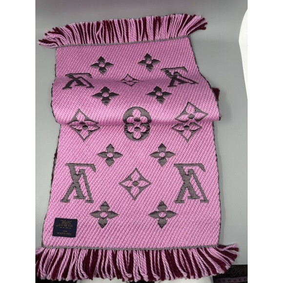 Louis Vuitton Wine Pink Logomania Wool Silk Lv Monogram Scarf 34X68 - Picture 5 of 5
